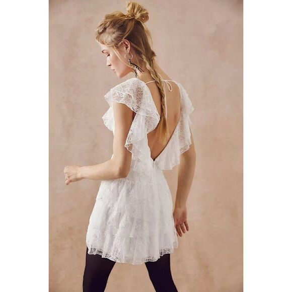 NWT FREE PEOPLE Sz 2 ALICE MINI DRESS x SAU LEE IN IVORY LACE - Picture 2 of 5